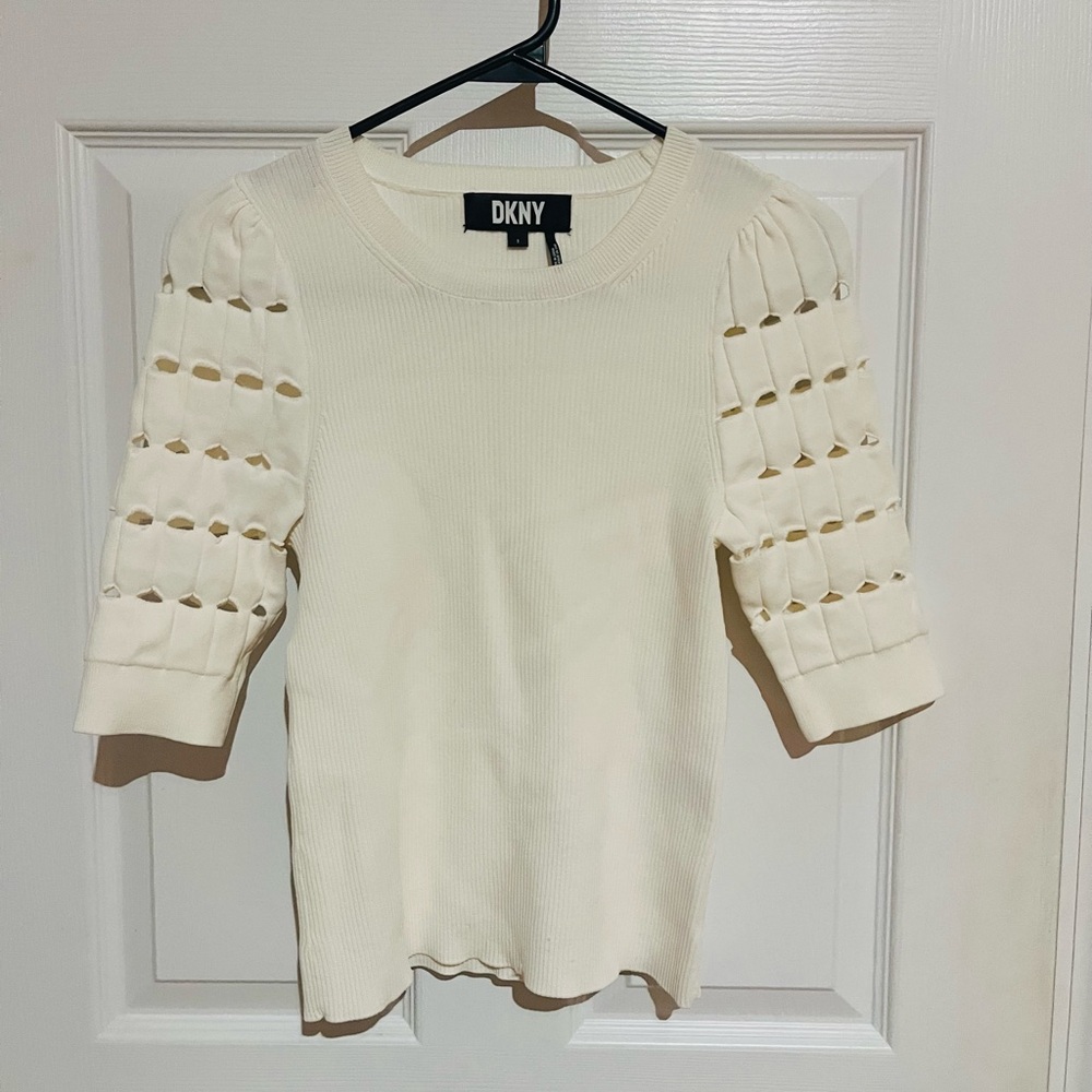 DKNY Ivory Ribbed Knit Top